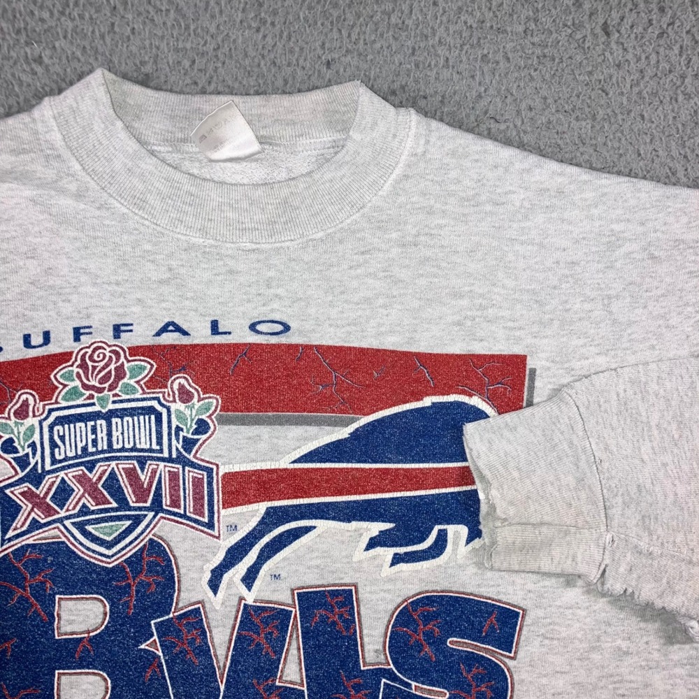 Vtg 1993 NFL Buffalo Bills Super Bowl XXVII Sweatshirt L Gray Distressed Retro